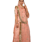 Peach Bamber Satin Zardozi Salma Work Poshak Set (Unstitched) | Pure Georgette Odhna | Jaipurio Ethnic Wear